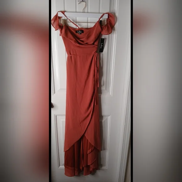 Lulu's Elegant Rust Wrap Dress - Picture 4 of 6